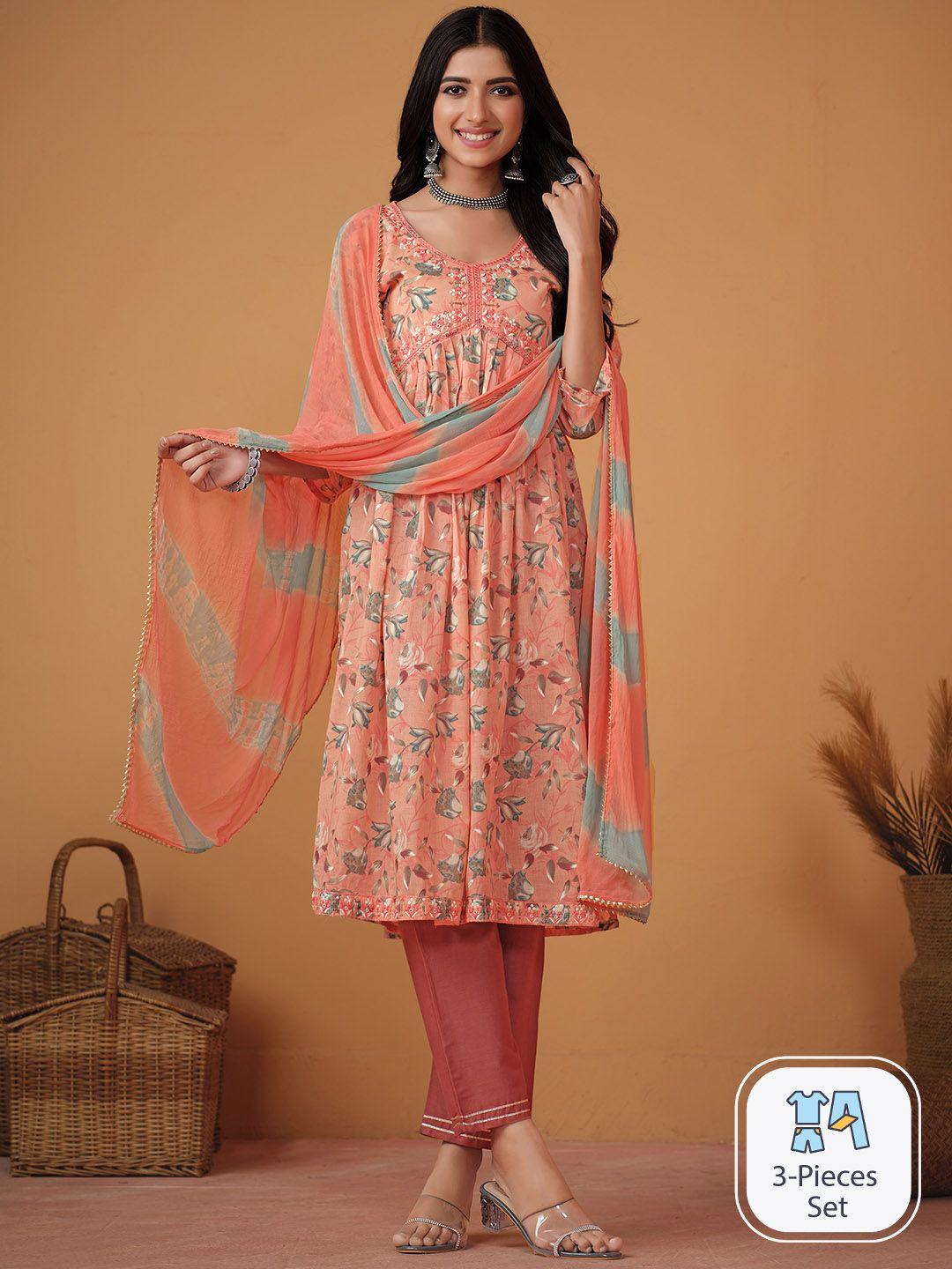 sangria floral printed empire kurta with trouser & with dupatta