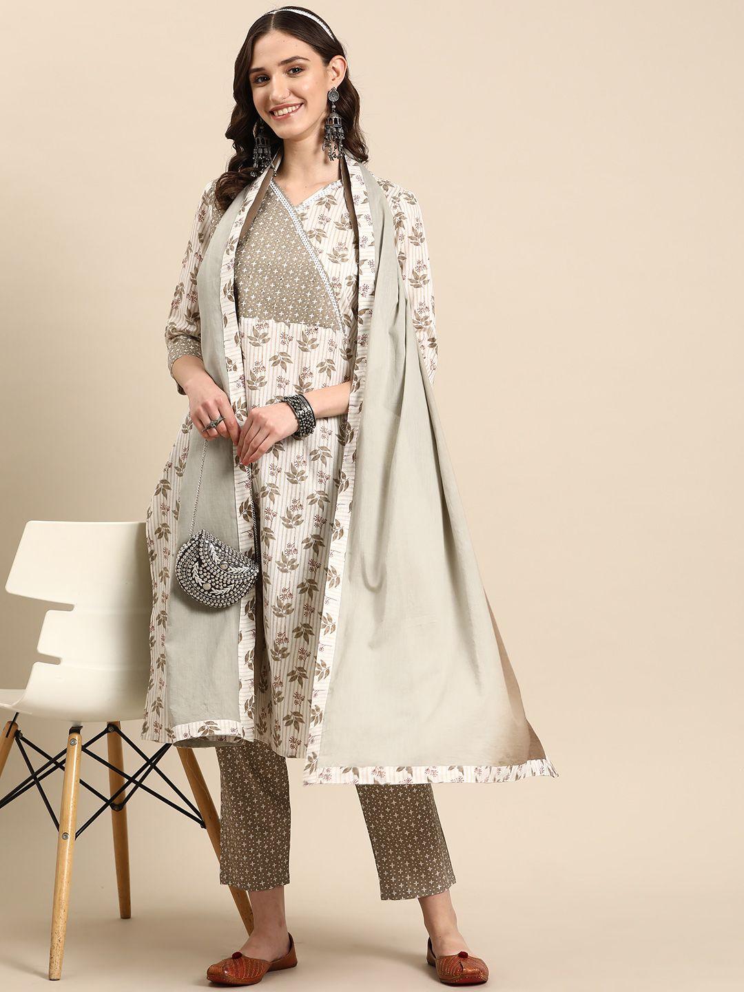 sangria floral printed empire kurta with trousers & dupatta