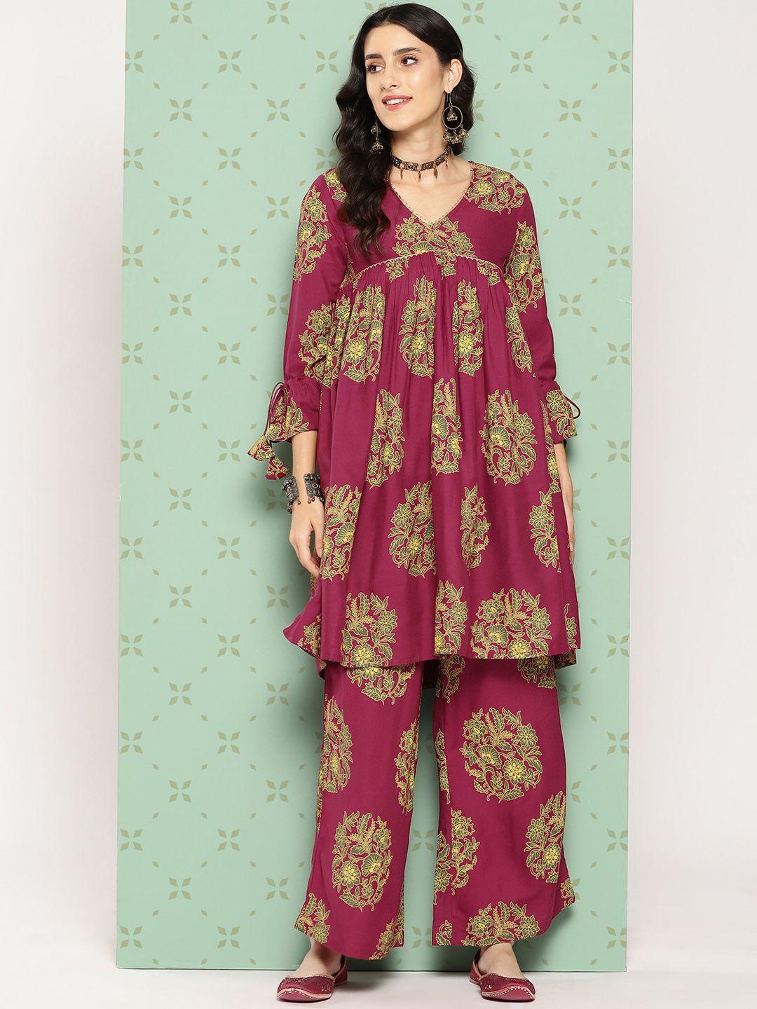 sangria floral printed empire-style kurta with palazzos