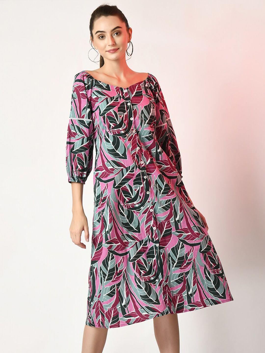 sangria floral printed fit & flared midi dress