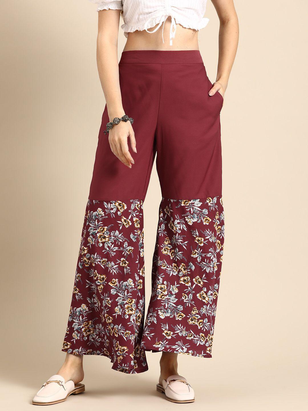 sangria floral printed flared ethnic palazzos