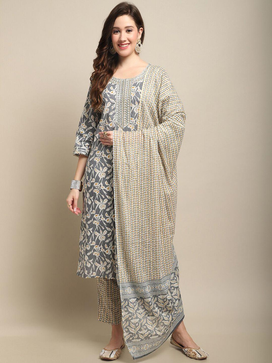 sangria floral printed gotta patti kurta & trouser with dupatta