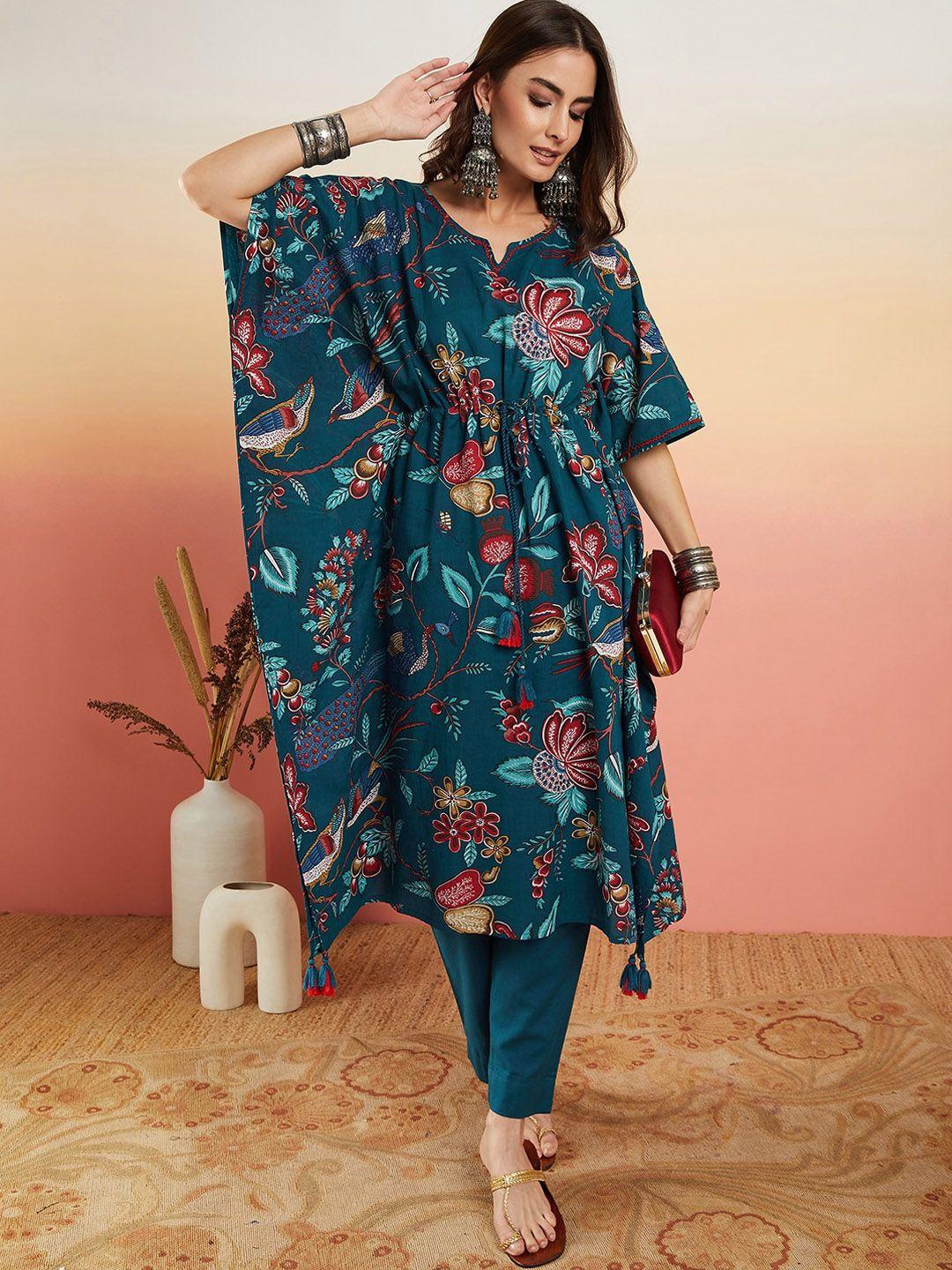 sangria floral printed kaftan kurta with trouser