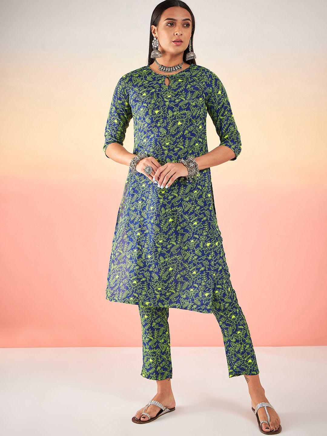 sangria floral printed keyhole neck a-line kurta with trouser