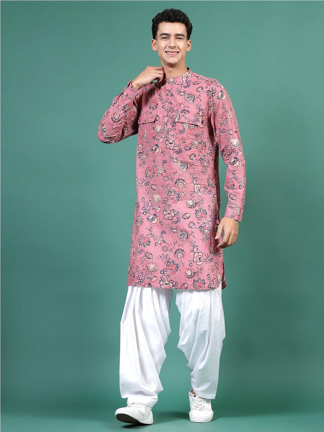 sangria floral printed mandarin collar straight kurta