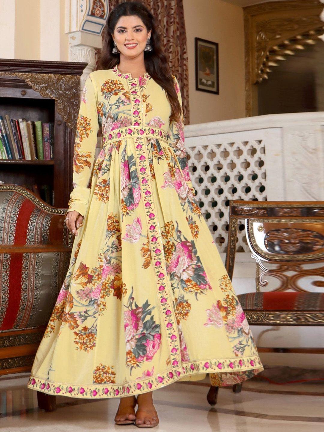 sangria floral printed maxi ethnic dress