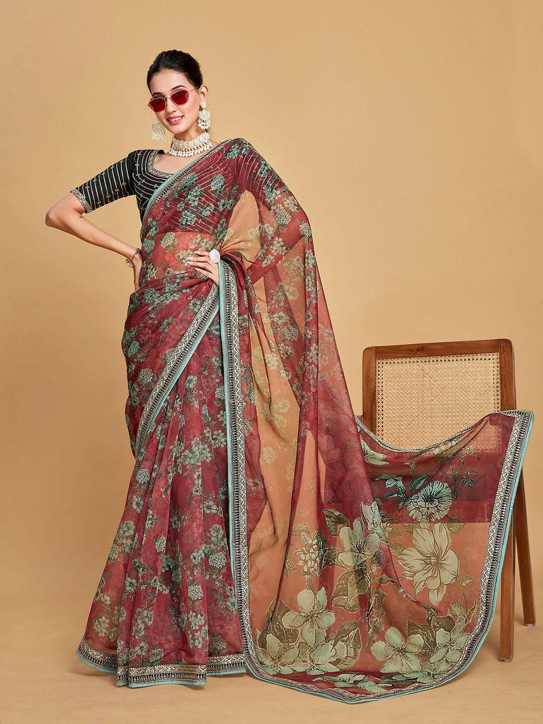 sangria floral printed organza saree