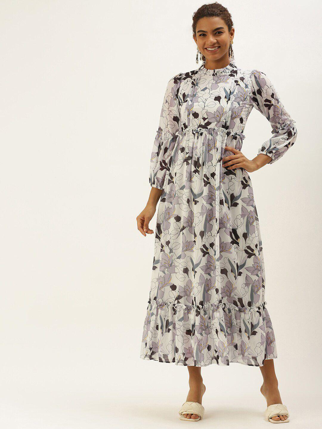 sangria floral printed puff sleeves a-line maxi dress