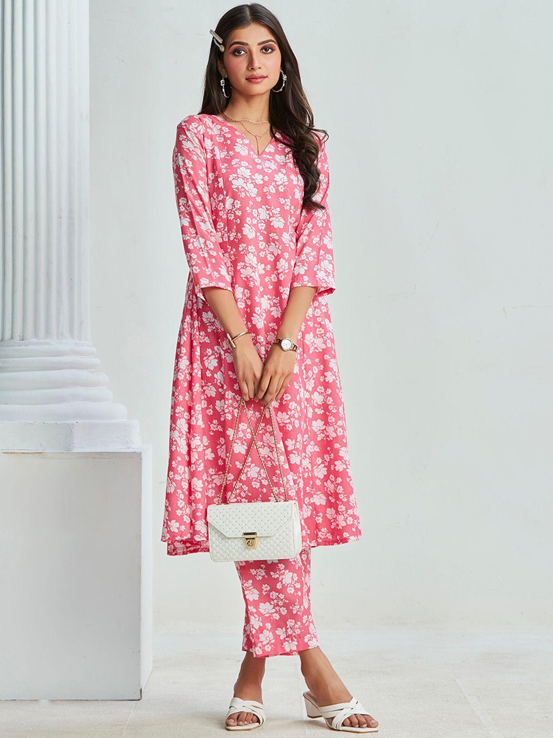 sangria floral printed pure cotton a-line kurta with trouser