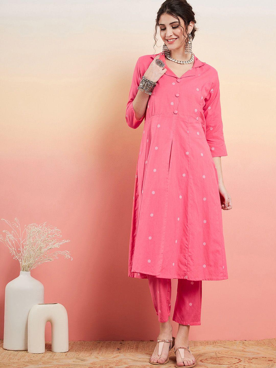 sangria floral printed pure cotton a-line kurta with trousers& dupatta