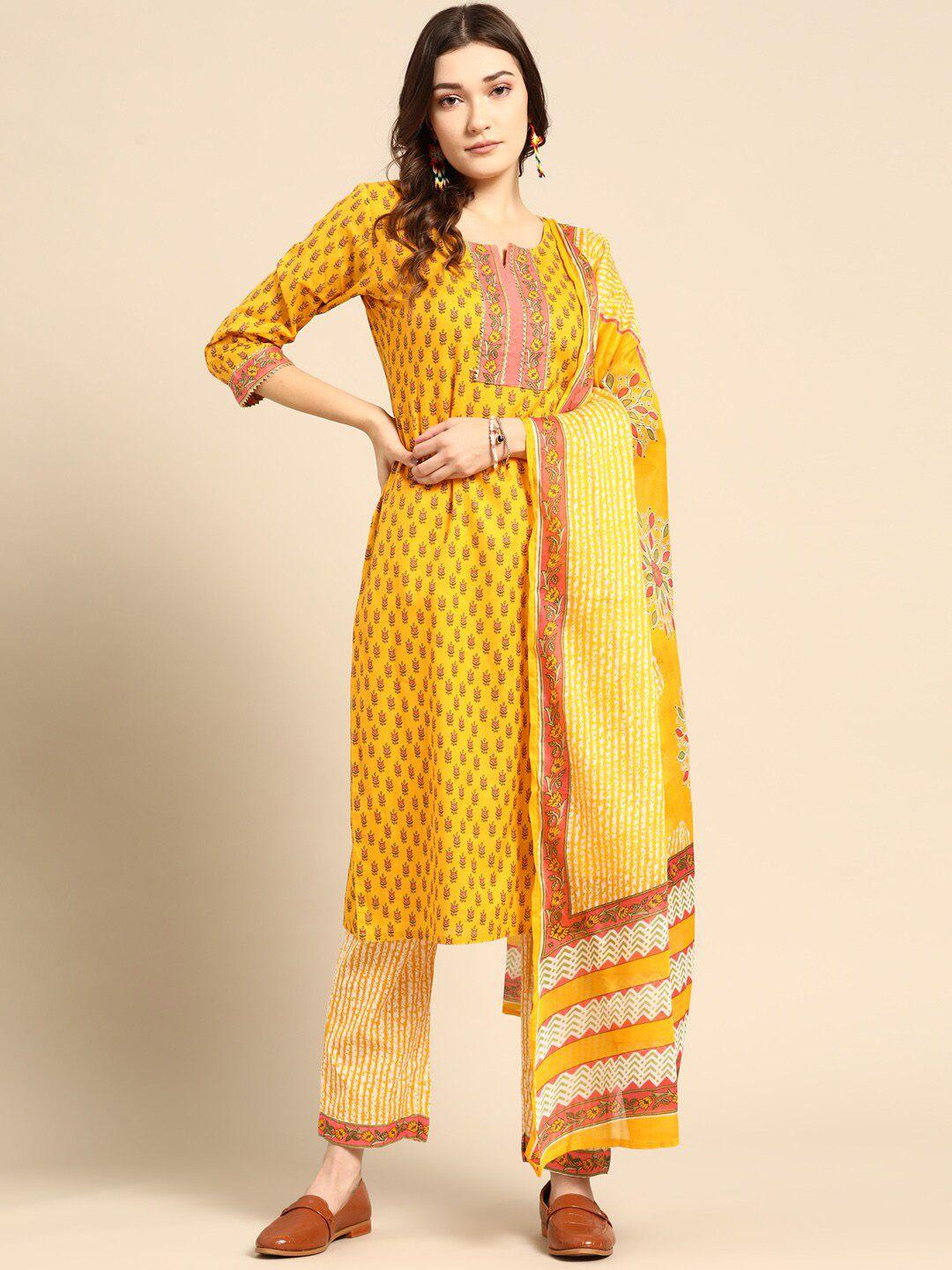 sangria floral printed pure cotton straight kurta with trouser & dupatta