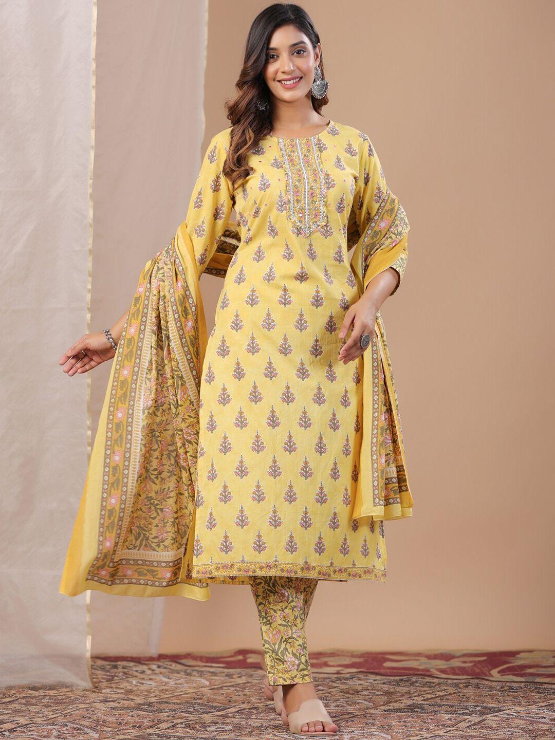 sangria floral printed pure cotton straight kurta with trouser & dupatta