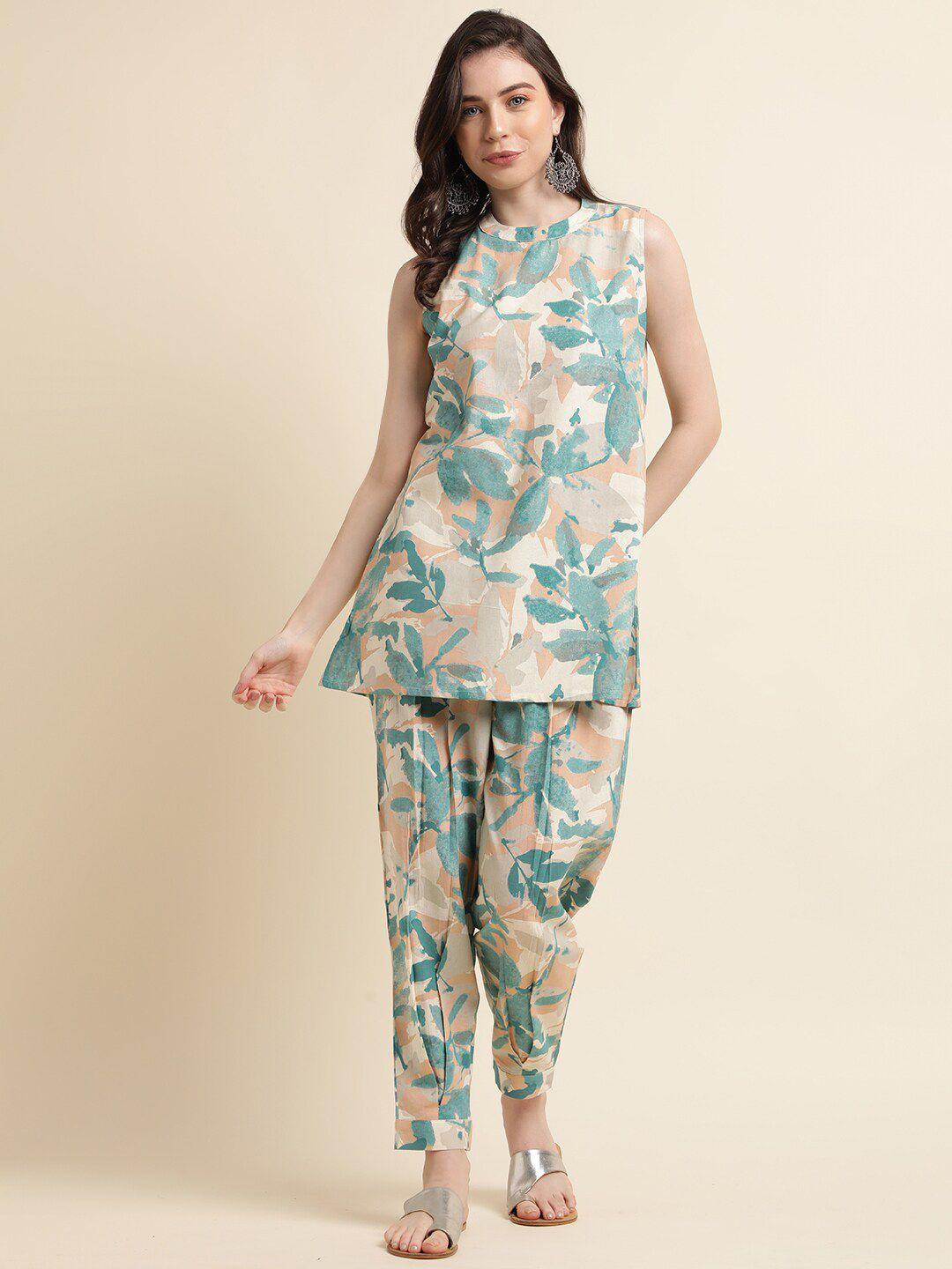 sangria floral printed pure cotton tunic with trouser