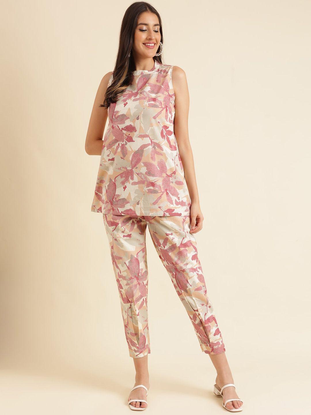 sangria floral printed pure cotton tunic with trousers