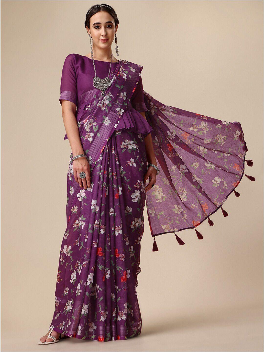 sangria floral printed pure linen saree