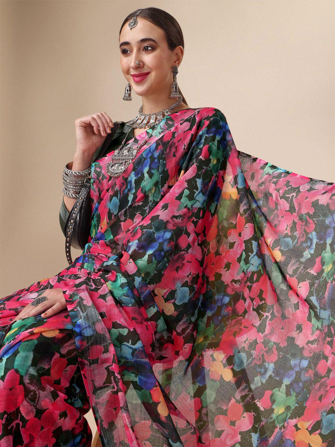 sangria floral printed pure linen sarees