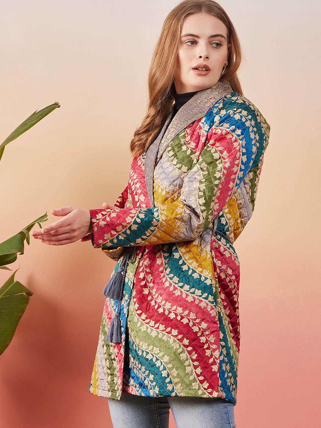 sangria floral printed quilted overcoat