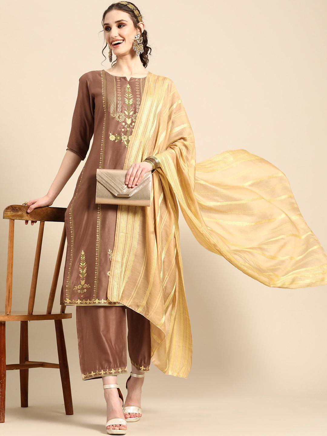 sangria floral printed regular gotta patti chanderi cotton kurta with palazzos & dupatta