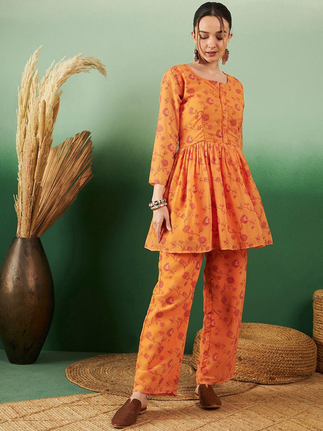 sangria floral printed scoop-neck tunic with trousers co-ords