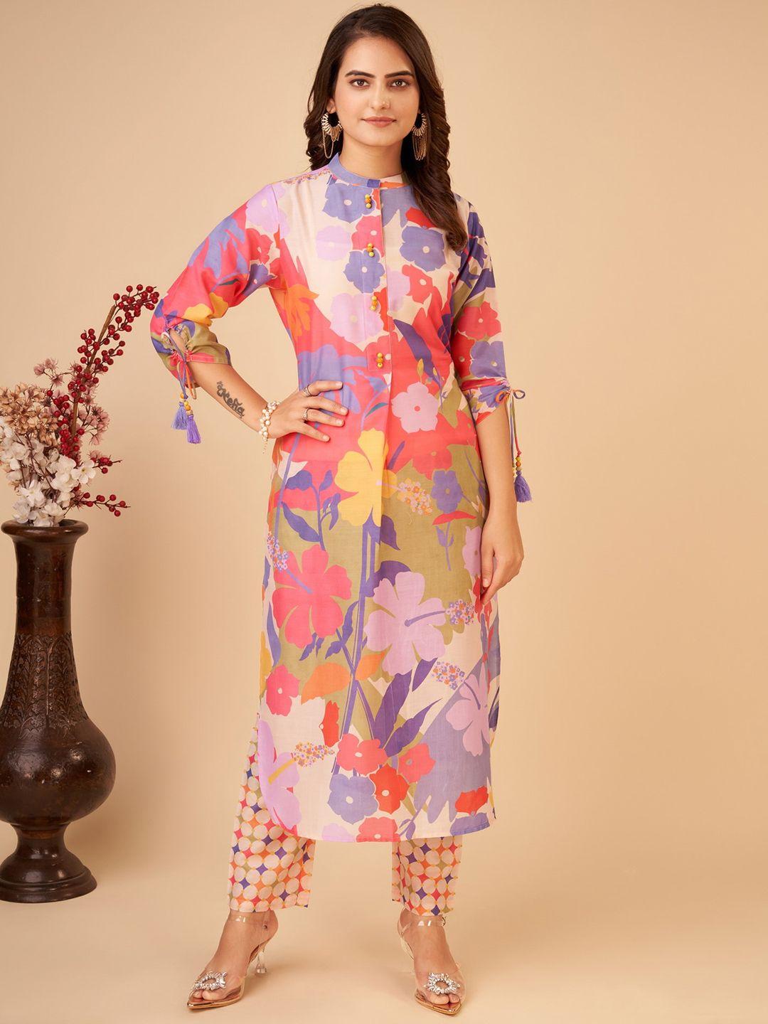 sangria floral printed straight kurta set