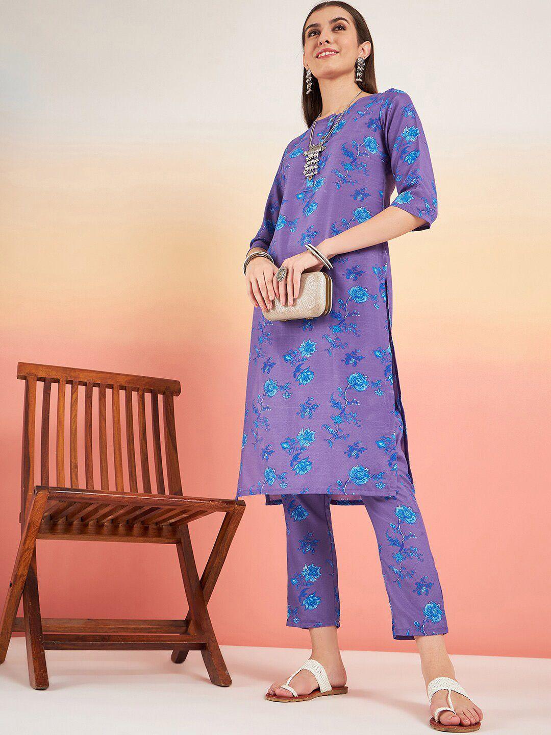 sangria floral printed straight kurta with trouser set