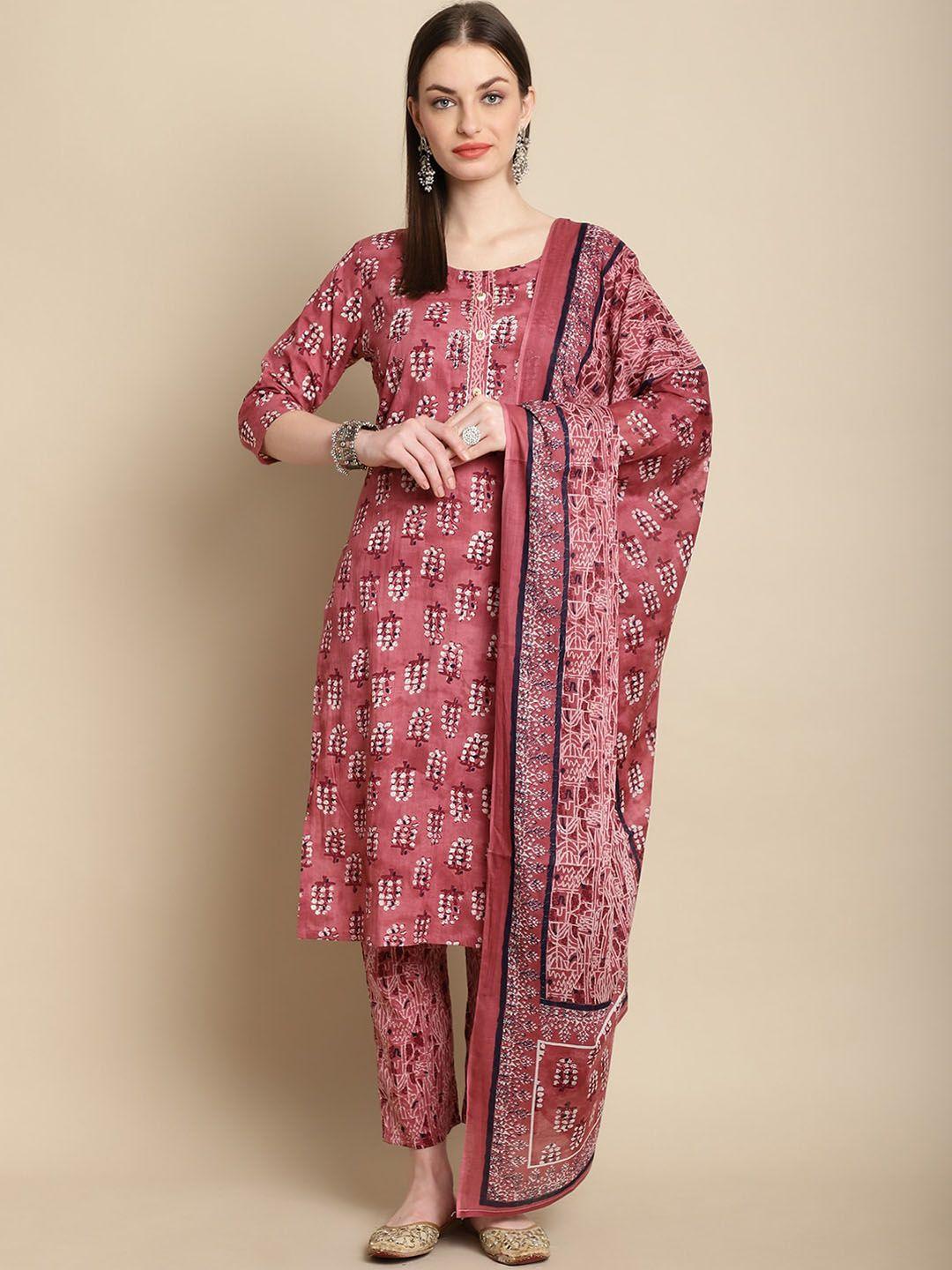 sangria floral printed straight kurta with trousers & dupatta