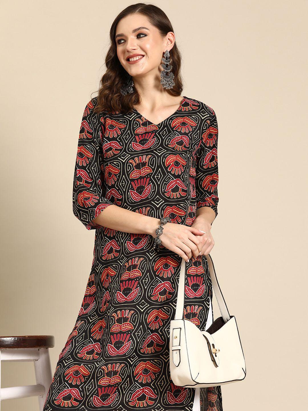 sangria floral printed straight kurta