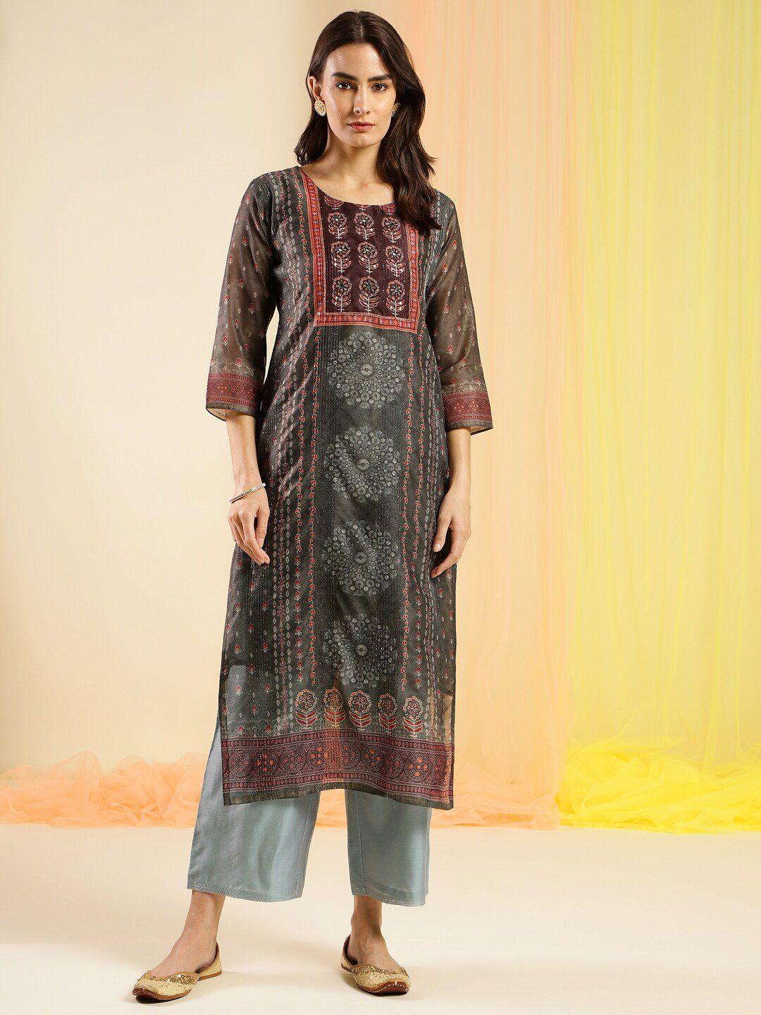 sangria floral printed straight kurta