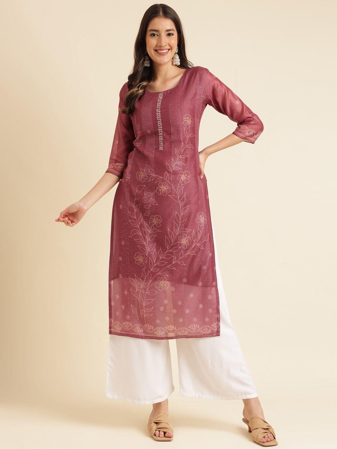 sangria floral printed straight kurta