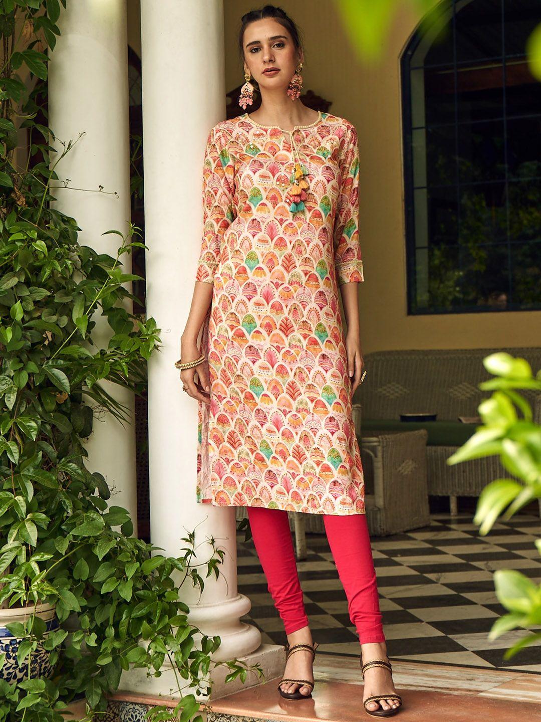 sangria floral-printed straight kurtas