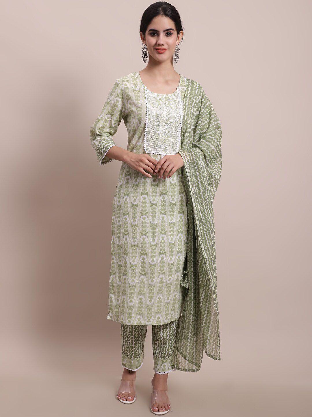 sangria floral printed thread work kurta & trouser with dupatta