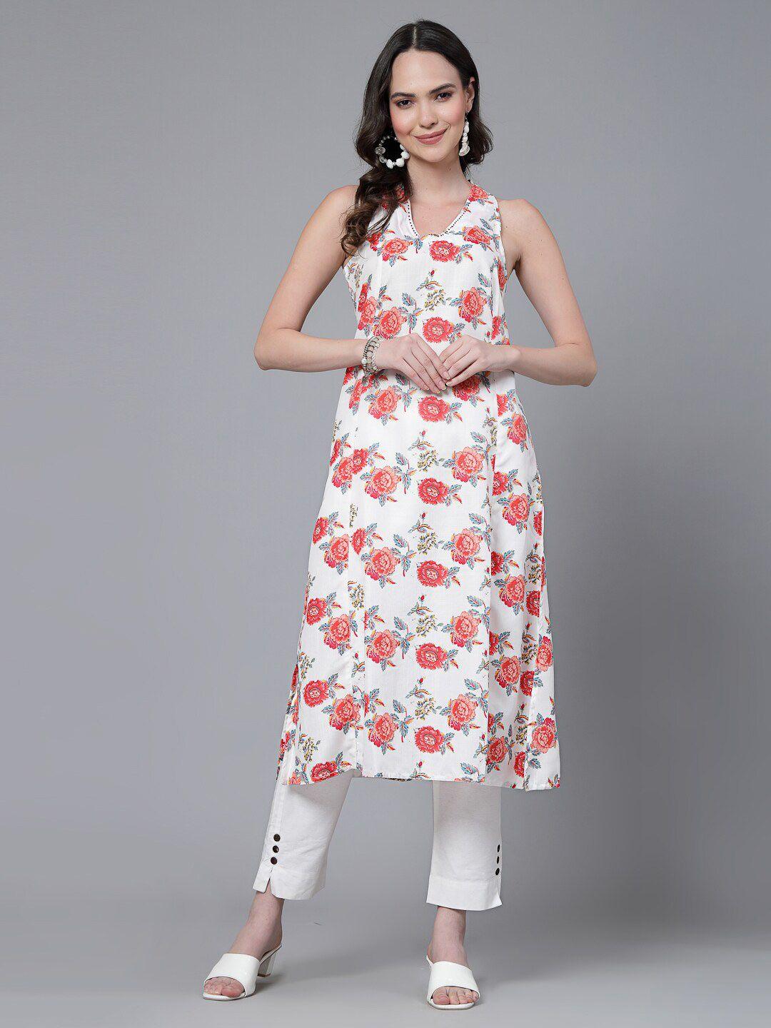 sangria floral printed v-neck a-line kurta