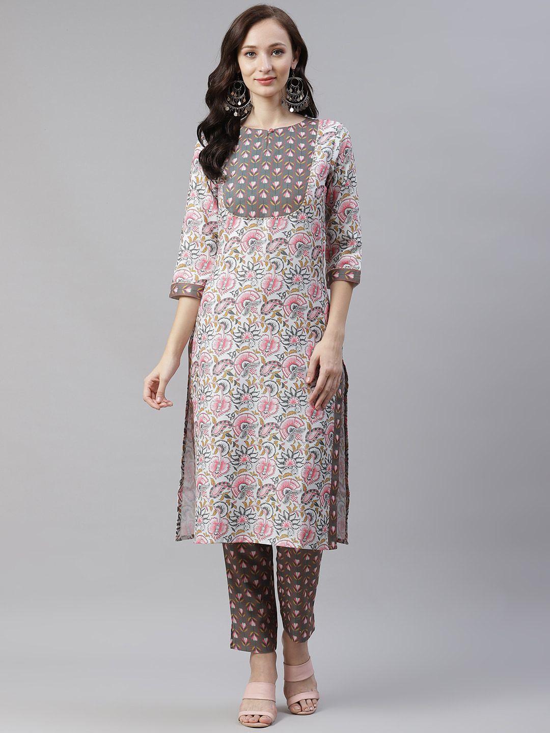 sangria floral printed viscose rayon kurta