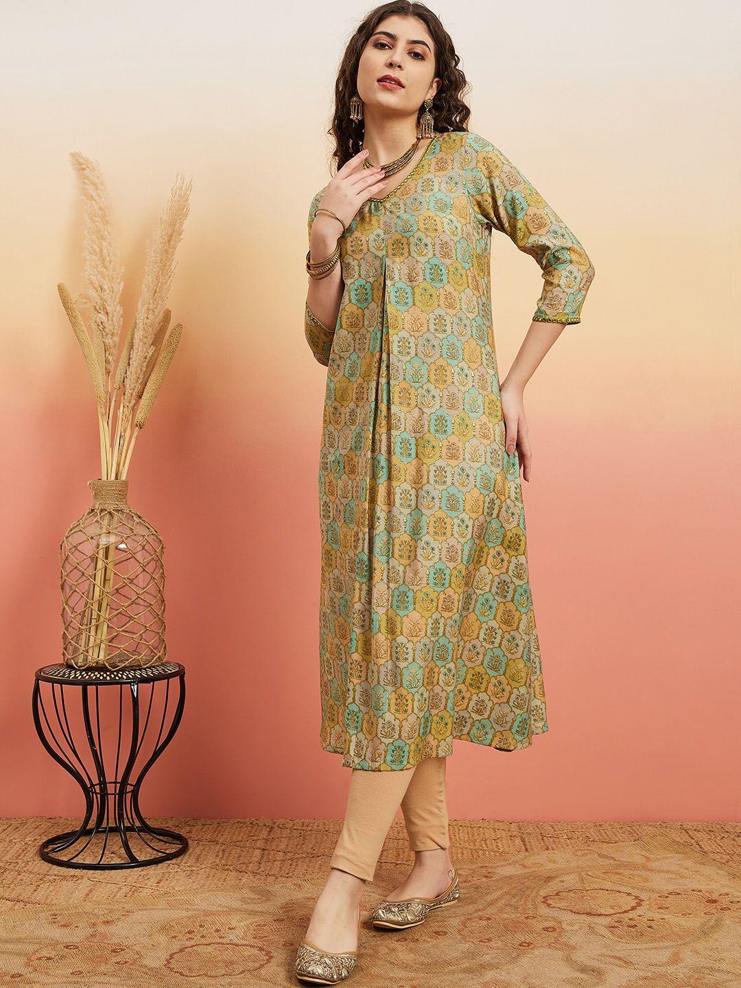 sangria floral printed with mirror lace straight kurta