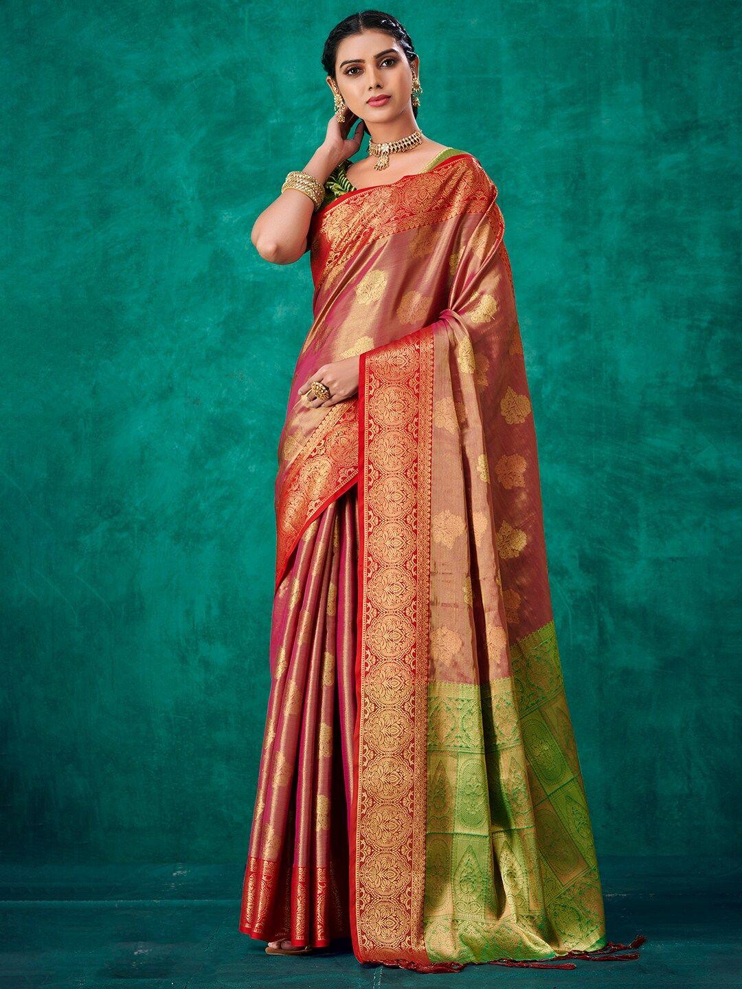 sangria floral woven design kanjeevaram saree with blouse piece