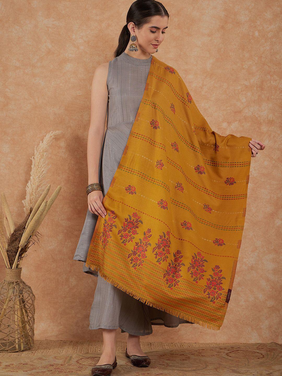sangria floral woven design woollen shawl