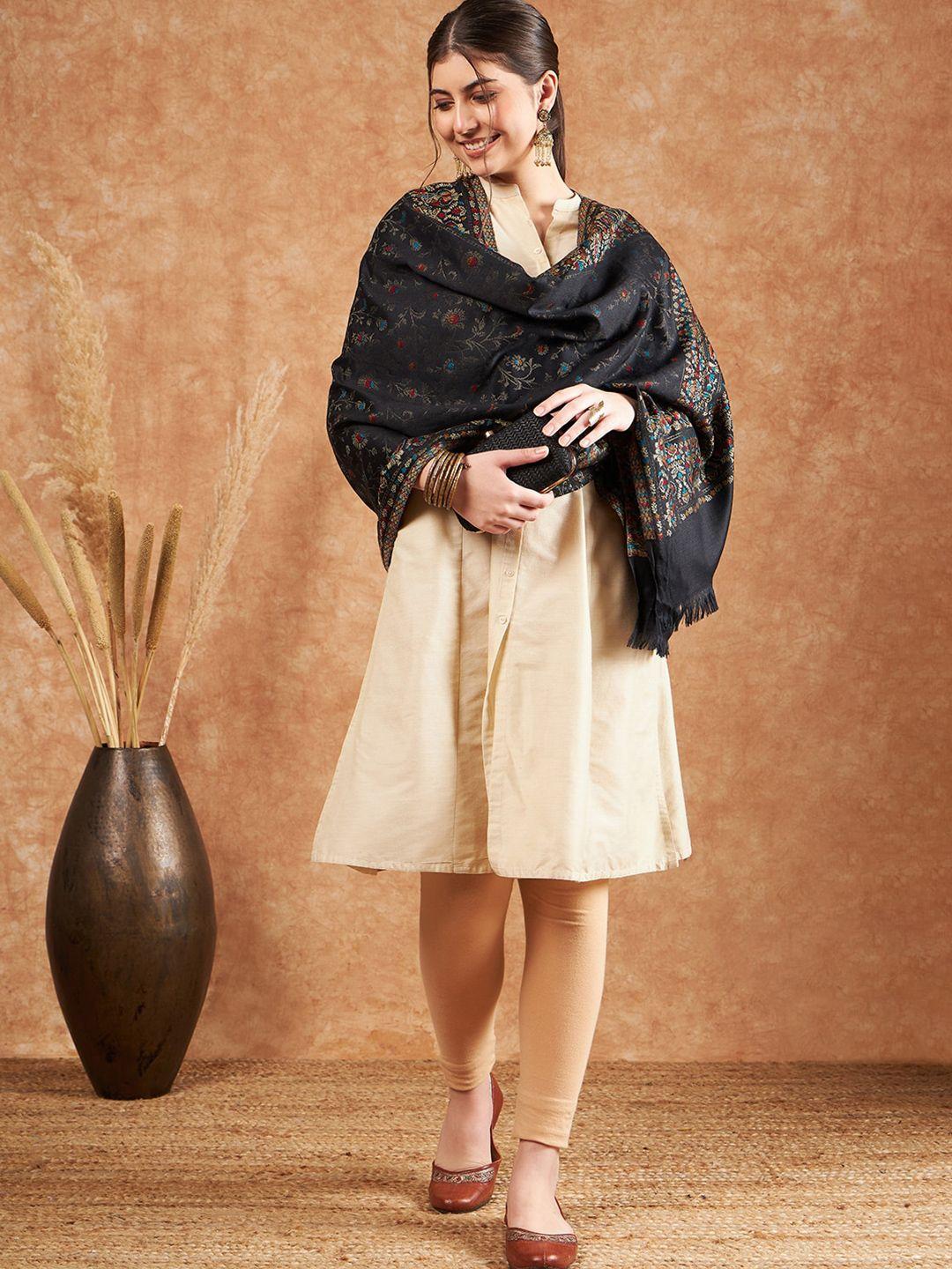 sangria floral woven-design woollen stole