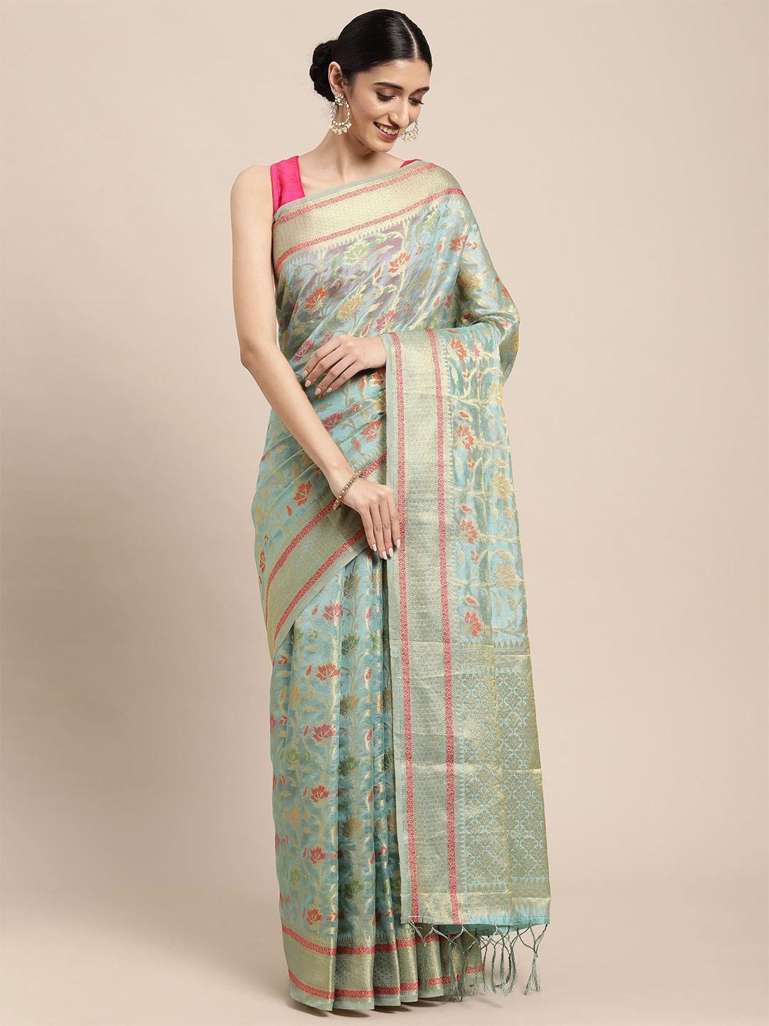 sangria floral woven design zari organza saree