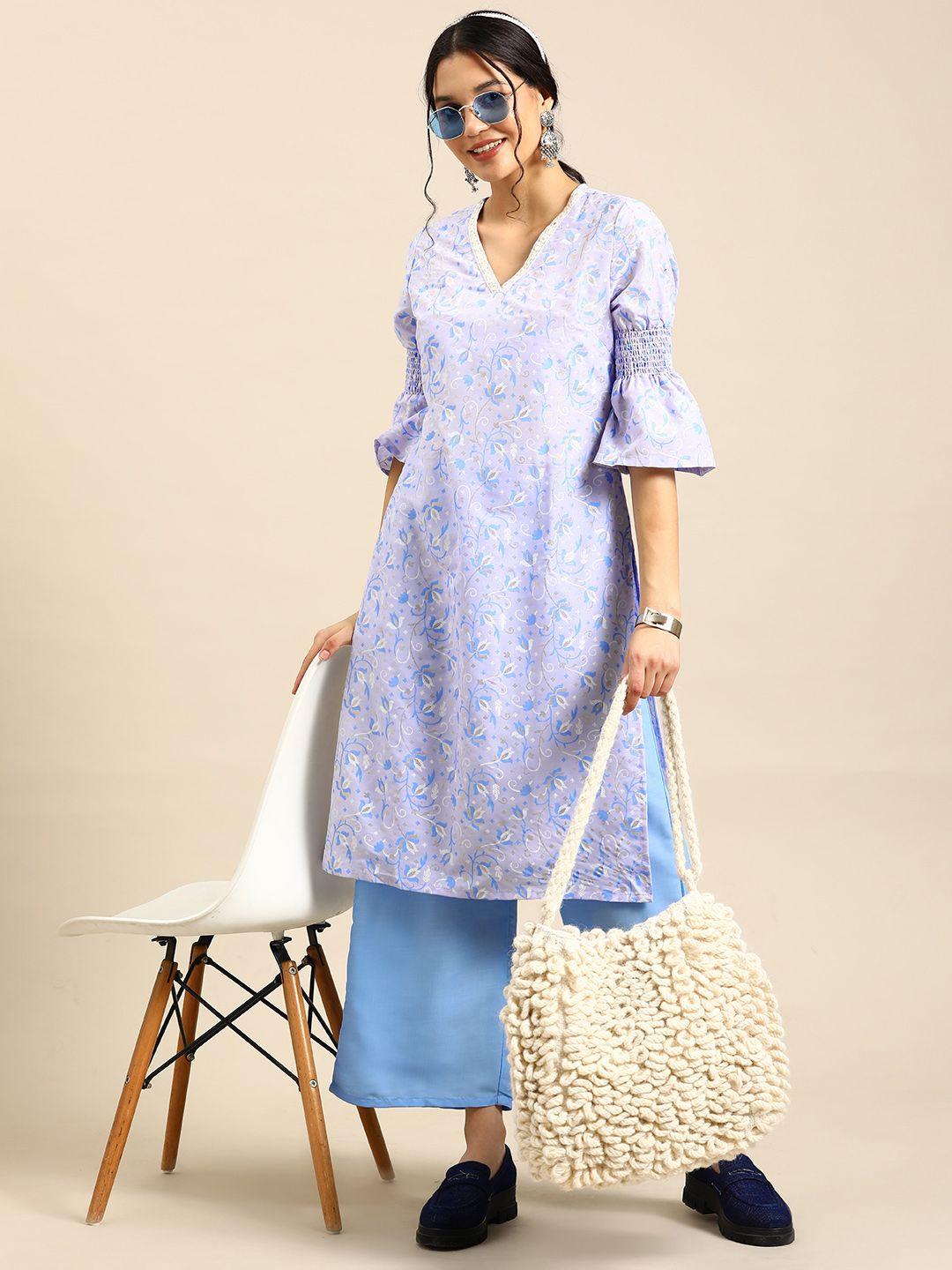 sangria foil ethnic print mirror work detailed straight kurta with palazzos