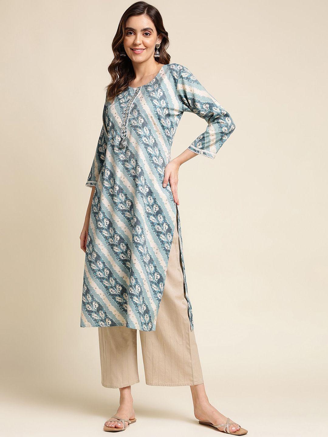 sangria foil printed & embroidered straight kurta