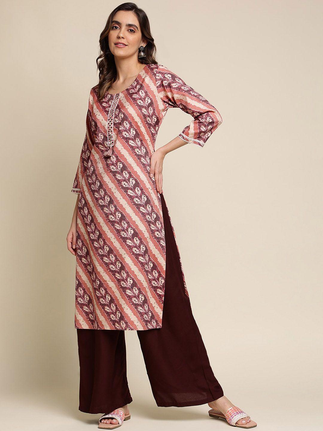 sangria foil printed straight kurta