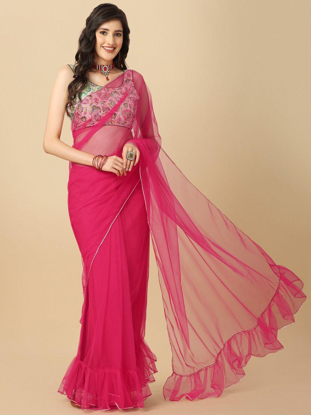 sangria fuchsia sequinned net saree