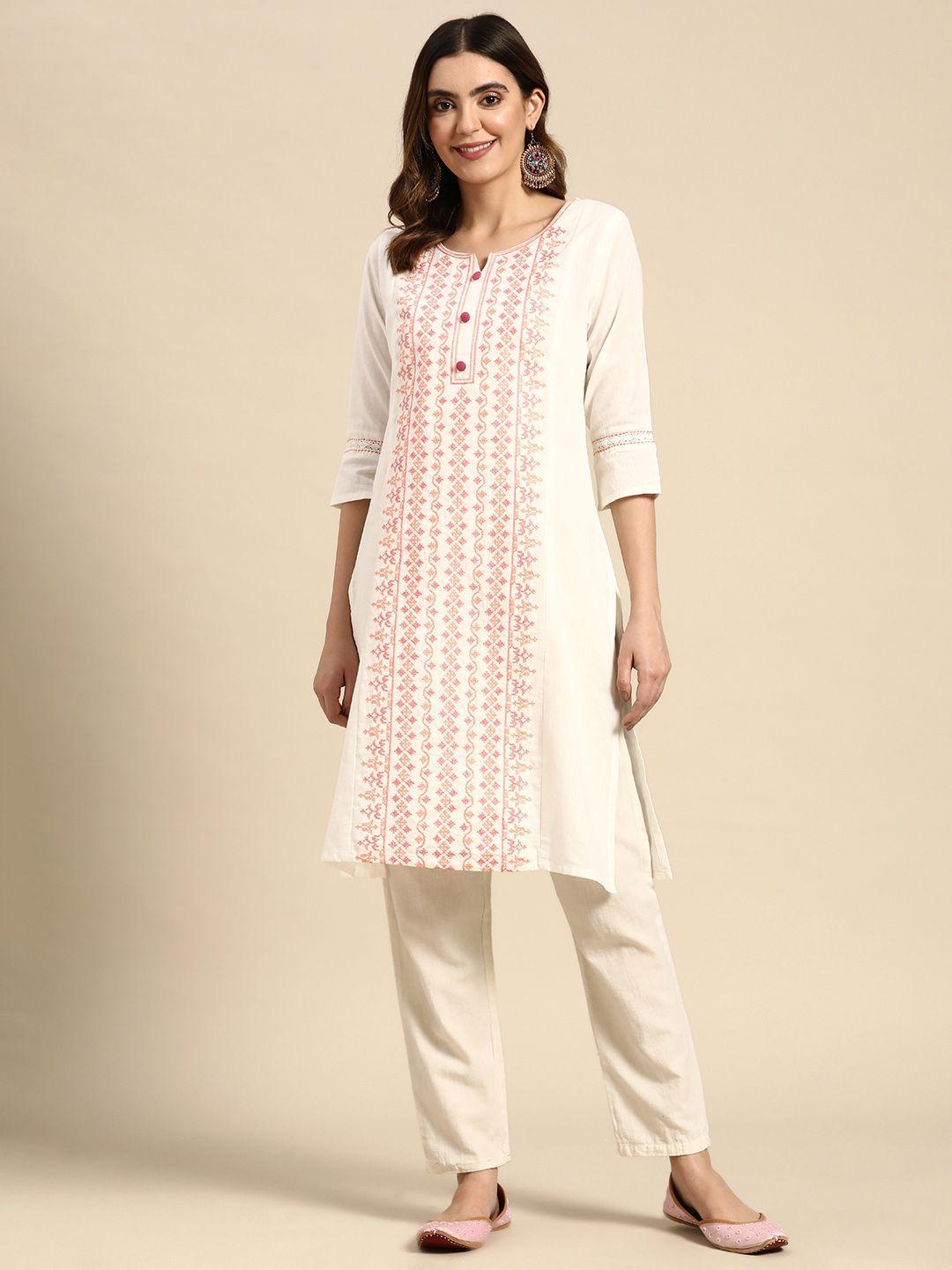 sangria geometric embroidered thread work pure cotton kurta