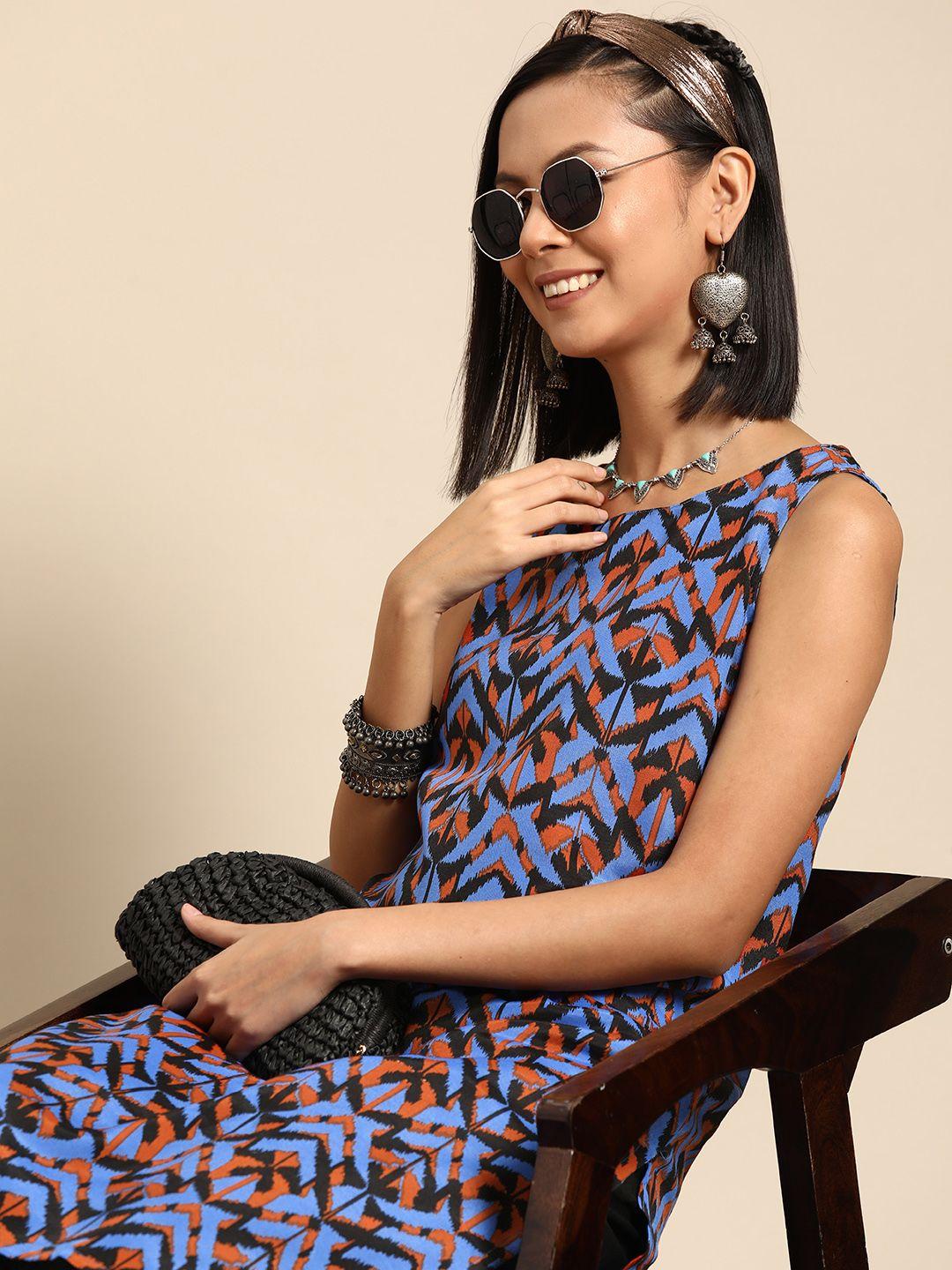 sangria geometric print straight kurta