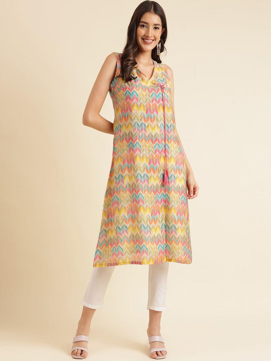 sangria geometric printed chanderi cotton angrakha kurtas