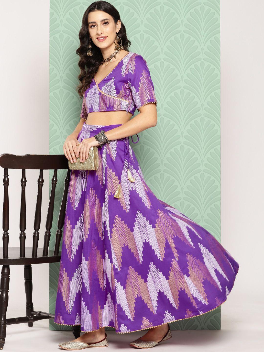 sangria geometric printed gotta patti fusion lehenga choli