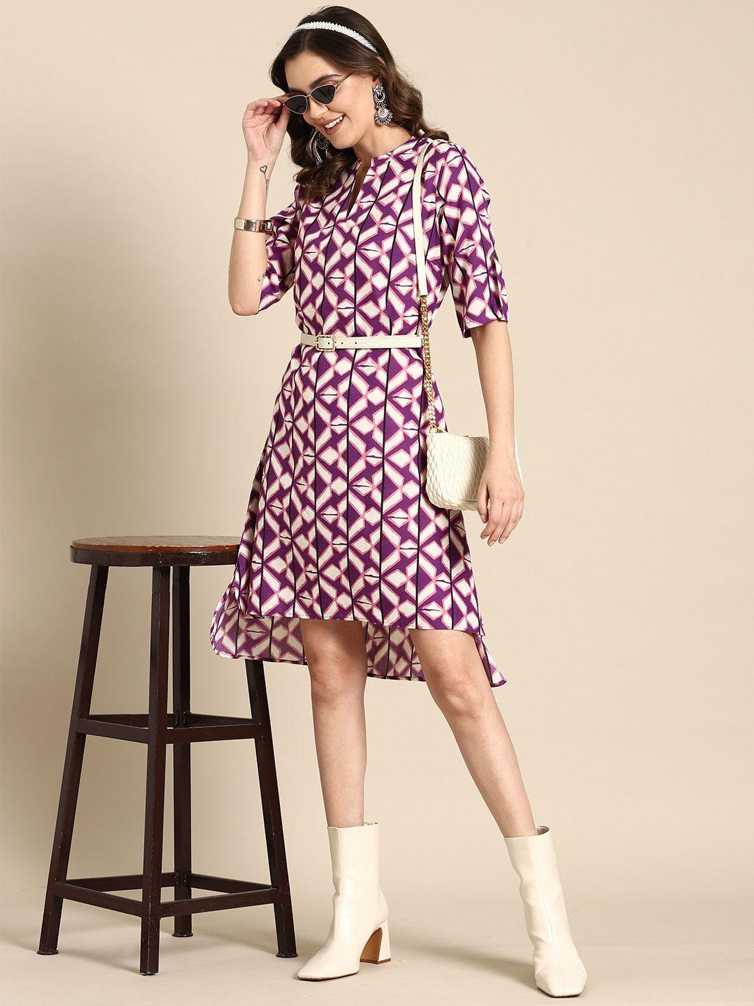 sangria geometric printed high low hem a-line ethnic dress