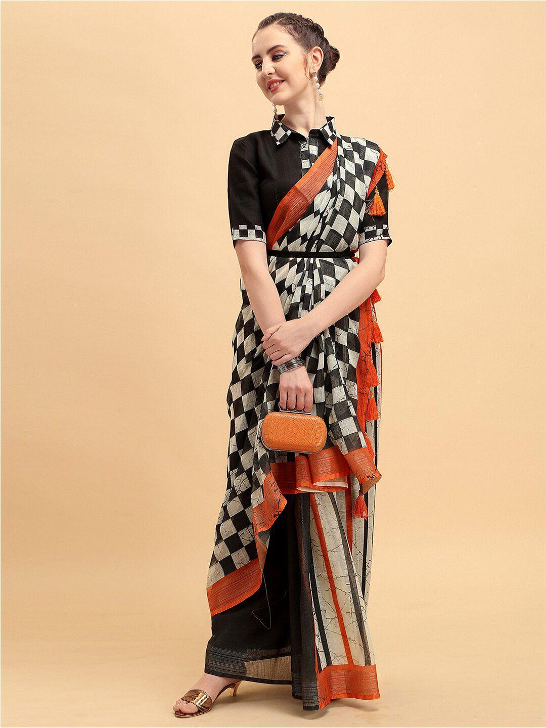 sangria geometric printed pure linen saree