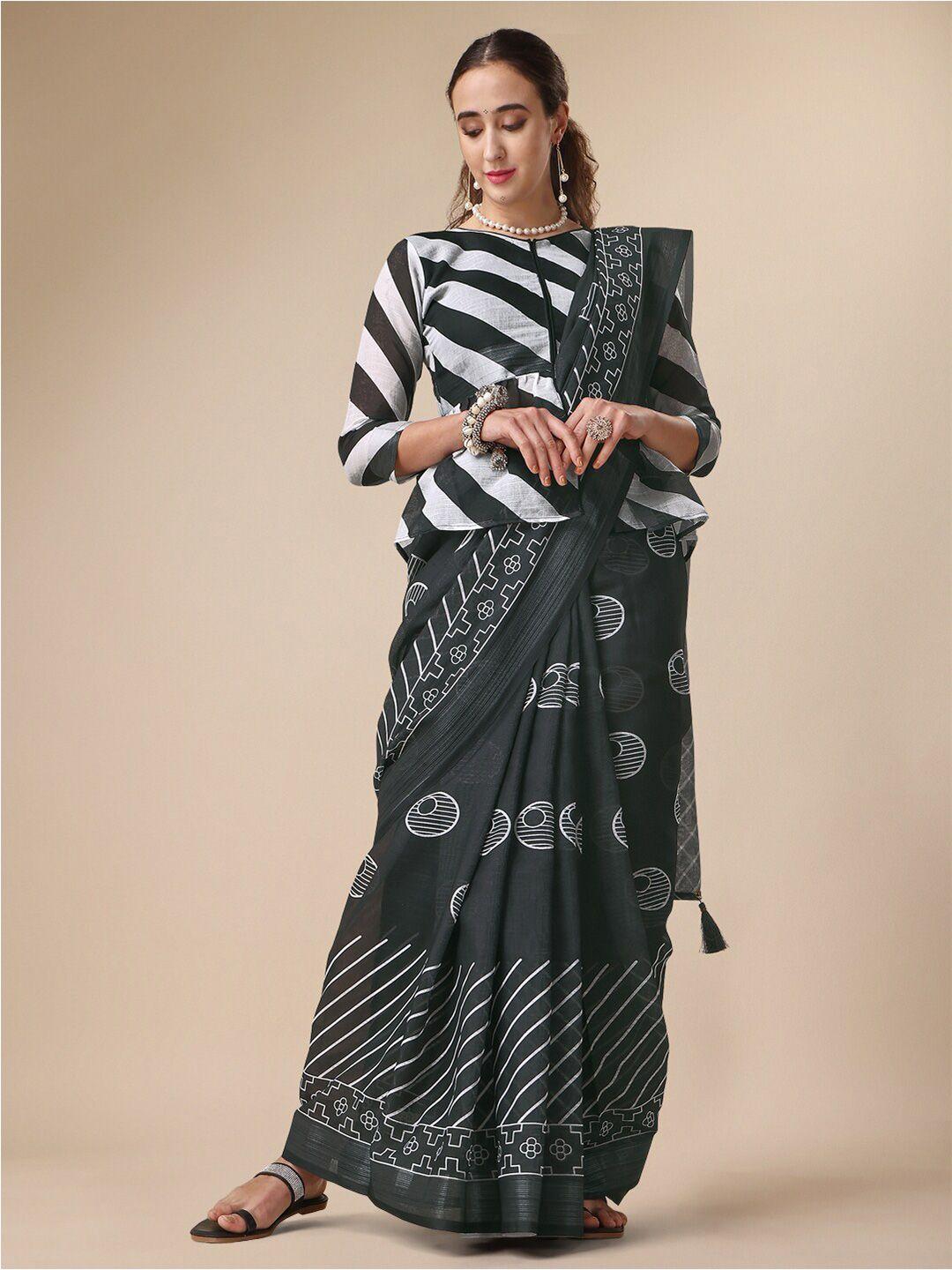 sangria geometric printed pure linen saree