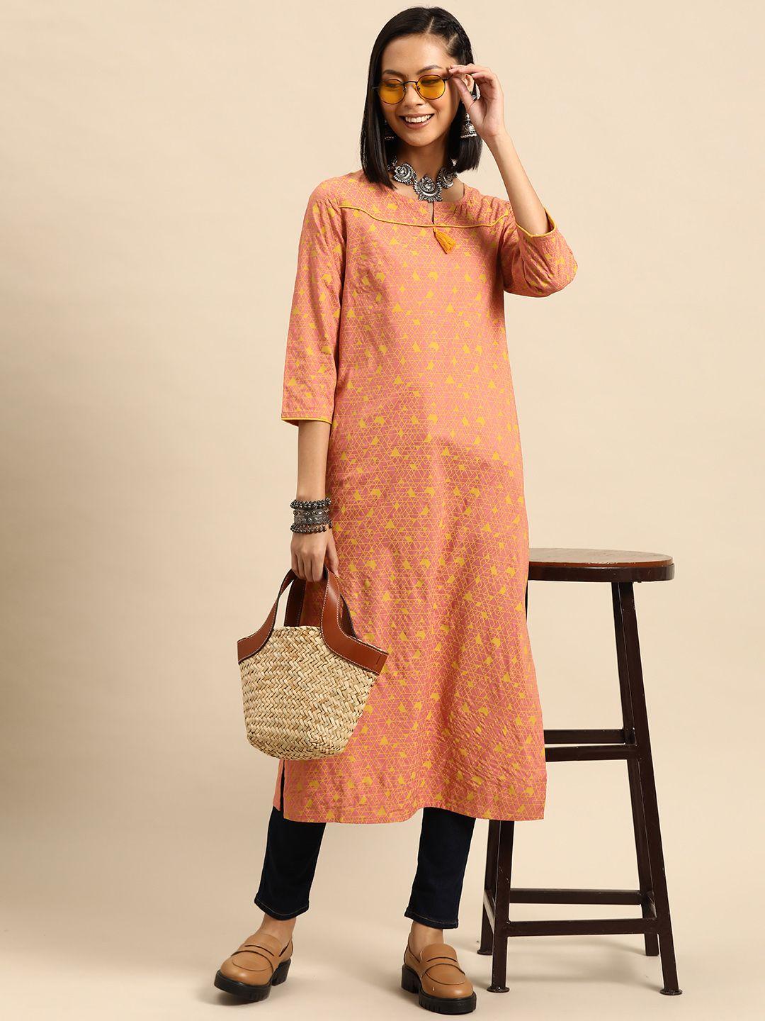 sangria geometric printed tassel detail straight kurta